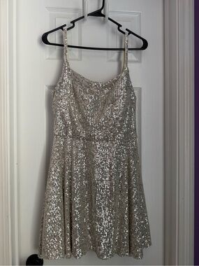 Morgan & Co. Short Sequin Skater W Wide U neck and back and Adjustable Spaghetti